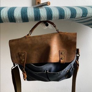 Leather and cloth messenger bag